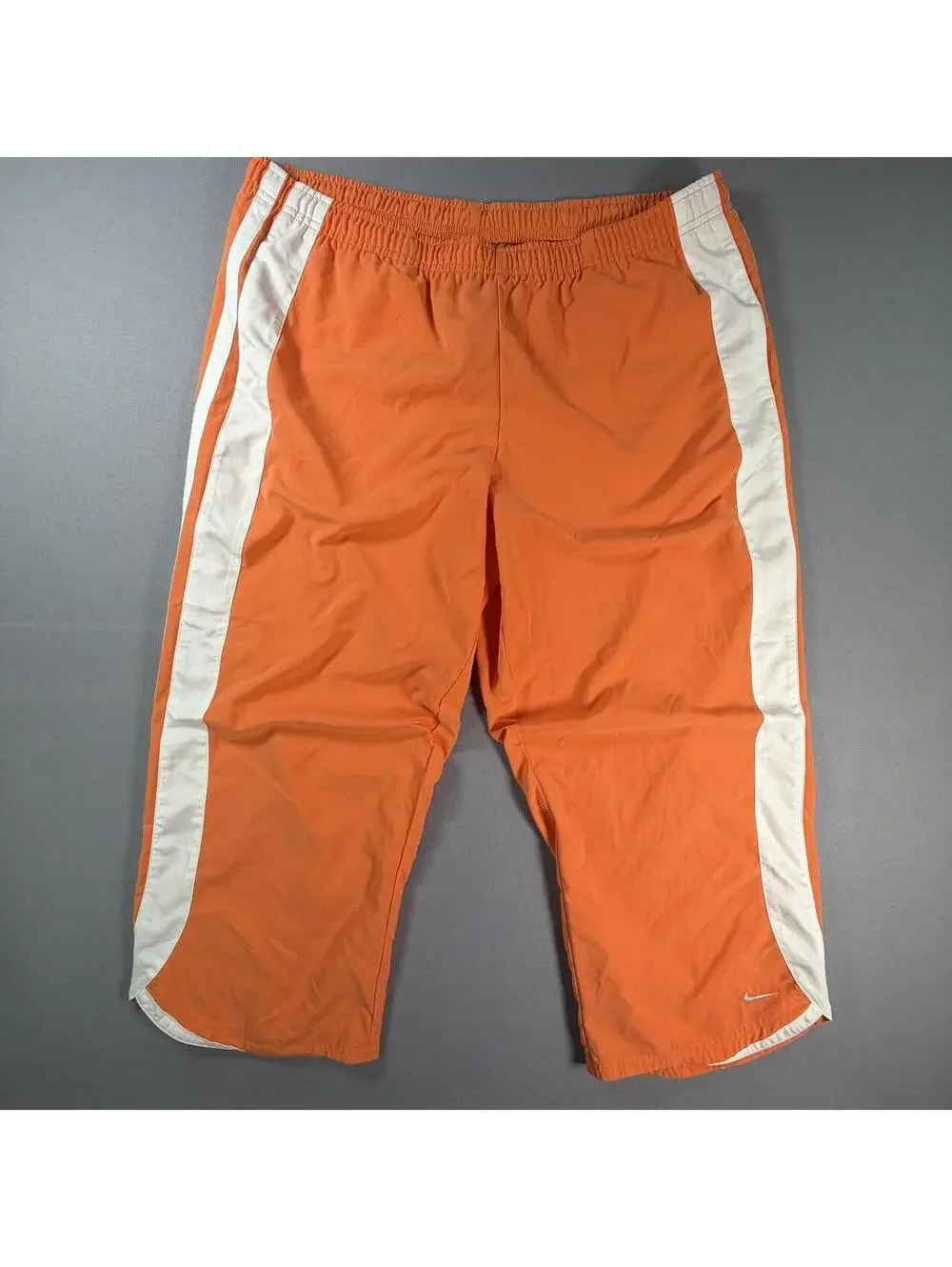 VTG Nike Track Pants Orange White Stripes Cropped Womens XL 36x24